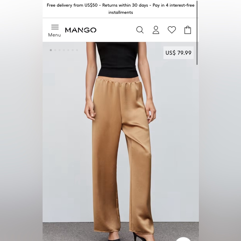 Mango satin-finish elastic waist pants
